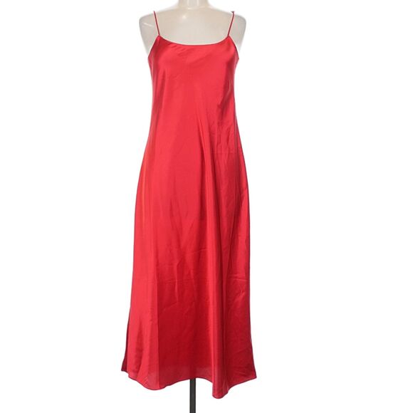 Daily Drills Red Silk Midi Slip Dress Size M NEW - Picture 1 of 4
